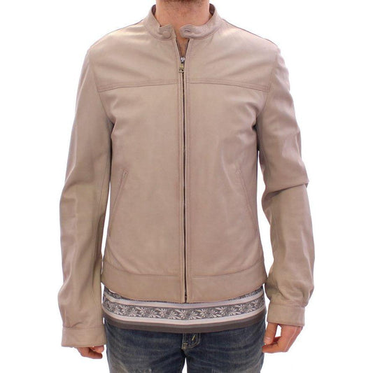 Dolce & Gabbana Beige Leather Jacket Biker Coat GSD12709-1