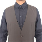 Dolce & Gabbana Elegant Brown Striped Wool Dress Vest Dolce & Gabbana Dim Gray