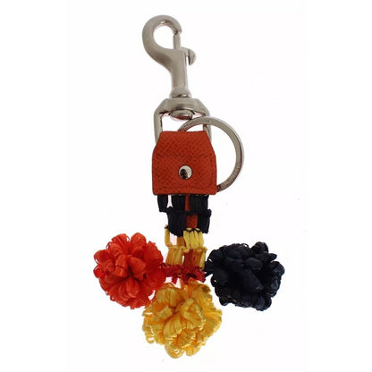 Dolce & Gabbana Red Yellow Raffia Leather Clasp Finder Keyring Keychain