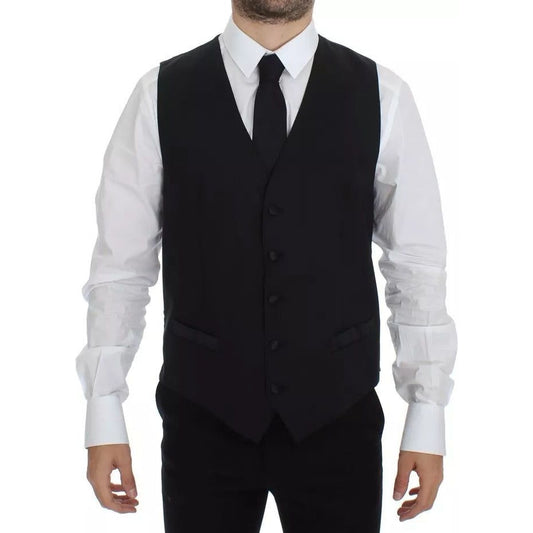 Dolce & Gabbana Black Wool Silk Dress Gilet Jacket Vest VES10039-44