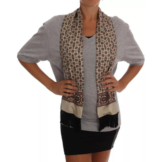 Dolce & Gabbana Gray Cotton Owl Silk Scarf Top T-shirt TSH1513-44