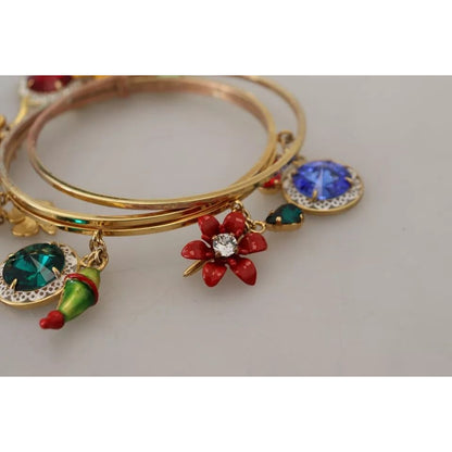 Dolce & Gabbana Multicolor Crystal Gold Tone Brass Bangle Bracelet