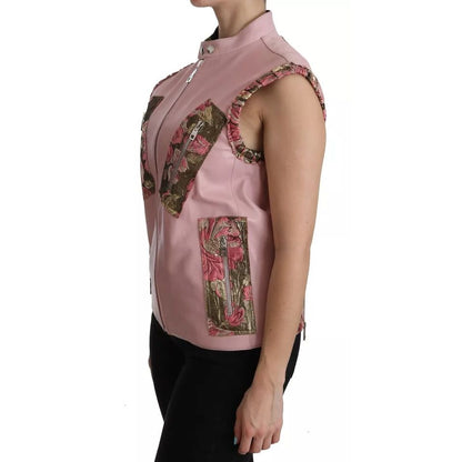 Dolce & Gabbana Pink Leather Sleeveless Vest Jacket Blouse