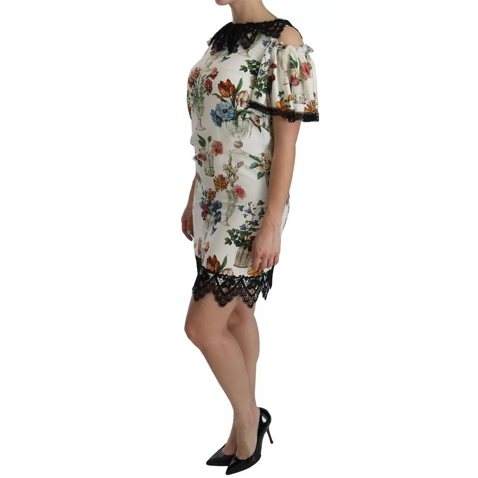 Dolce & Gabbana White Lace Floral Vase Shift Mini Dress