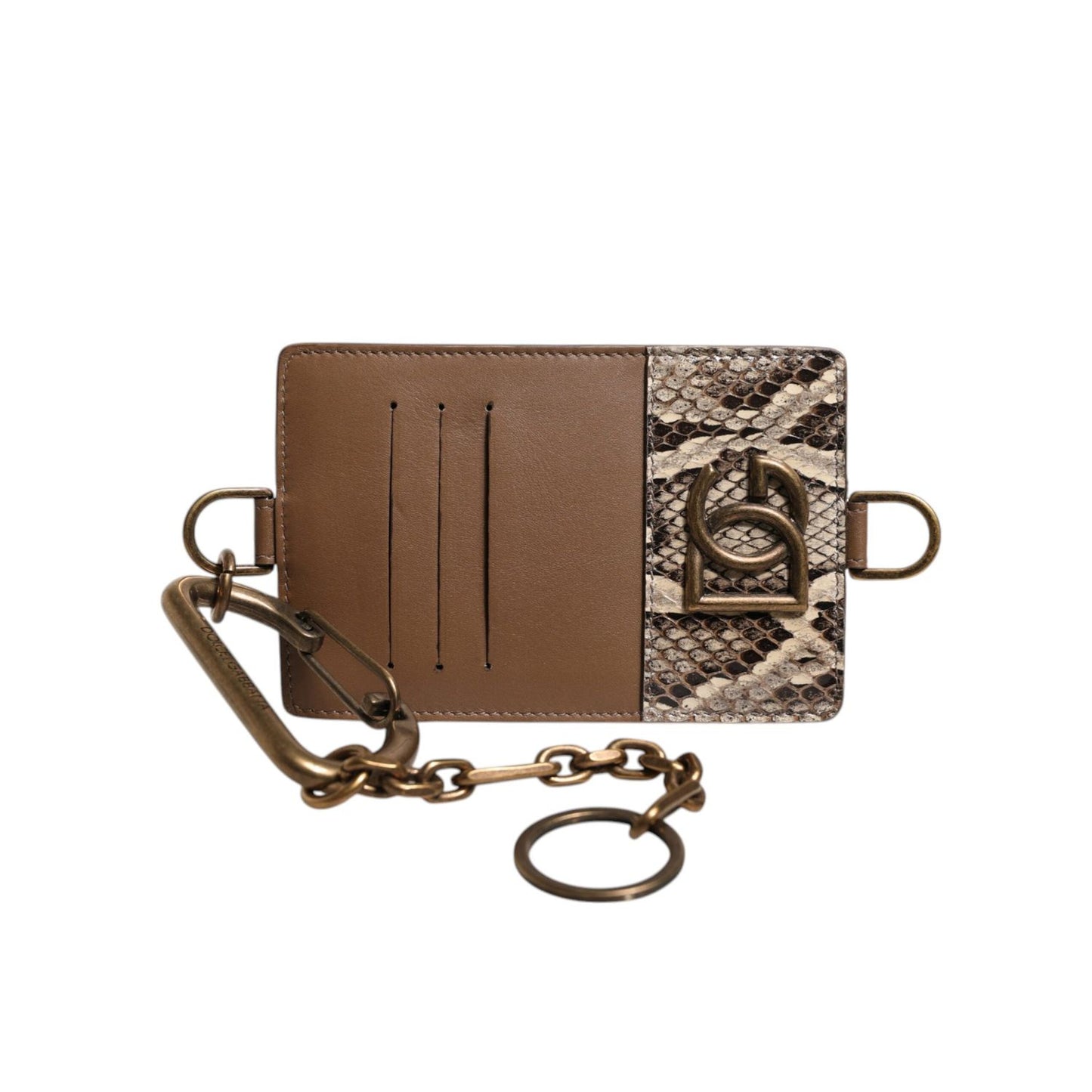 Dolce & Gabbana Brown Exotic Leather Card Holder DG Logo Plaque Wallet