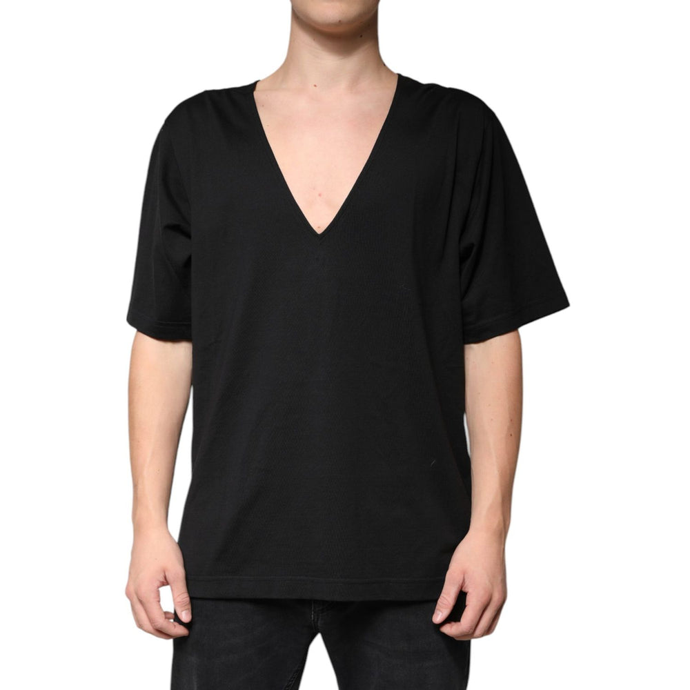 Dolce & Gabbana Black Cotton V-neck Short Sleeves T-shirt