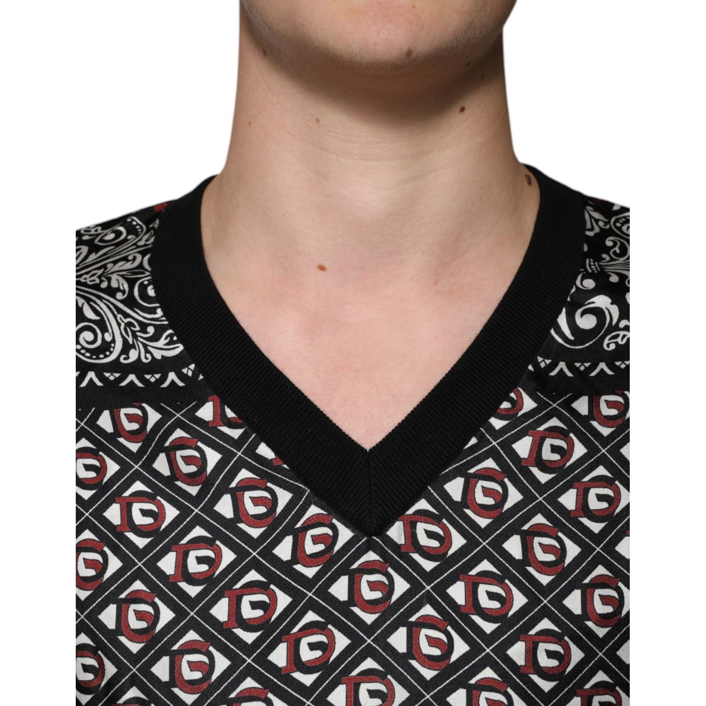 Dolce & Gabbana Black Logo Wool V-neck Pullover Sweater