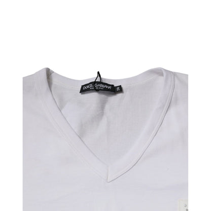 Dolce & Gabbana White Logo V-neck Short Sleeve T-shirt