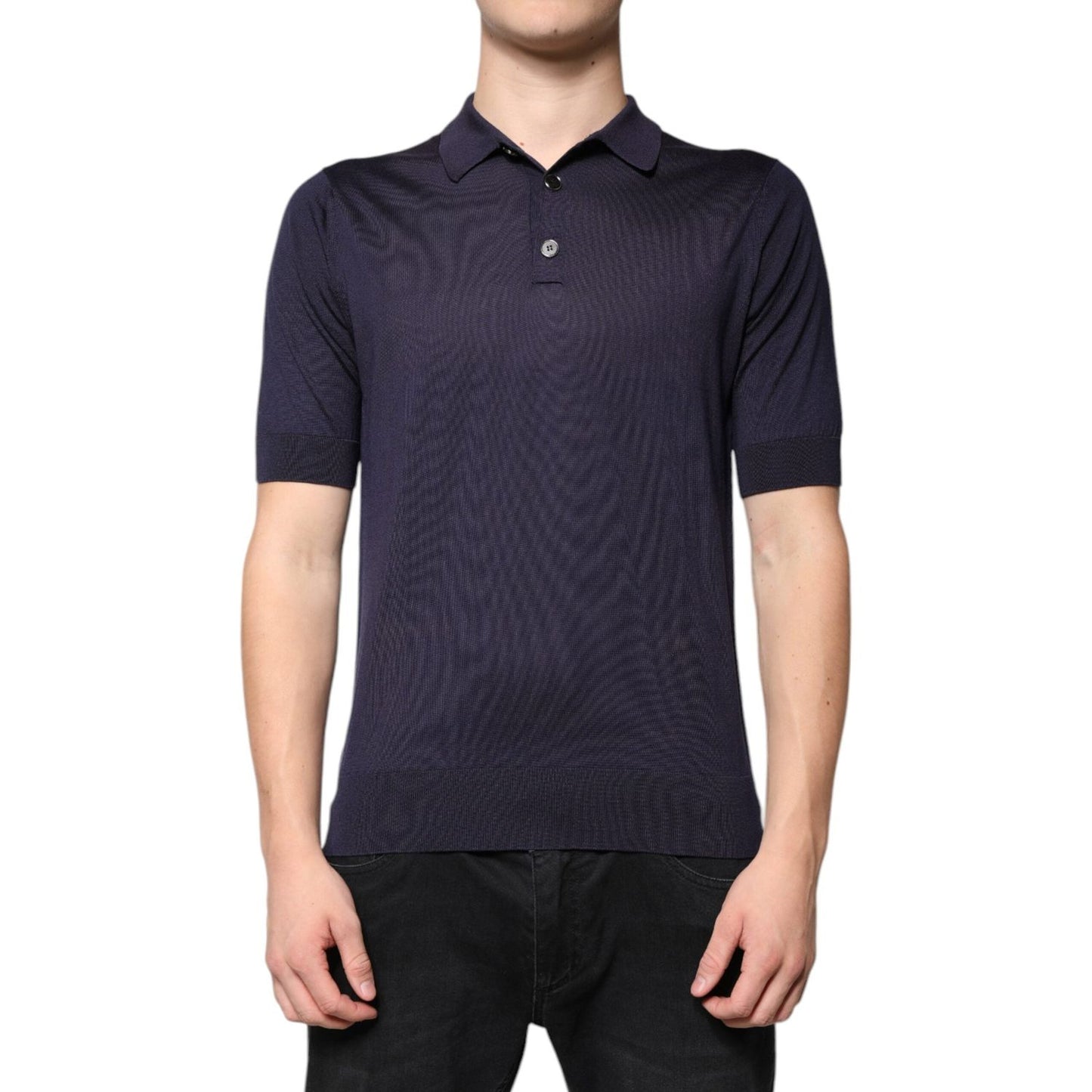 Dolce & Gabbana Blue Silk Collared Short Sleeves Polo T-shirt