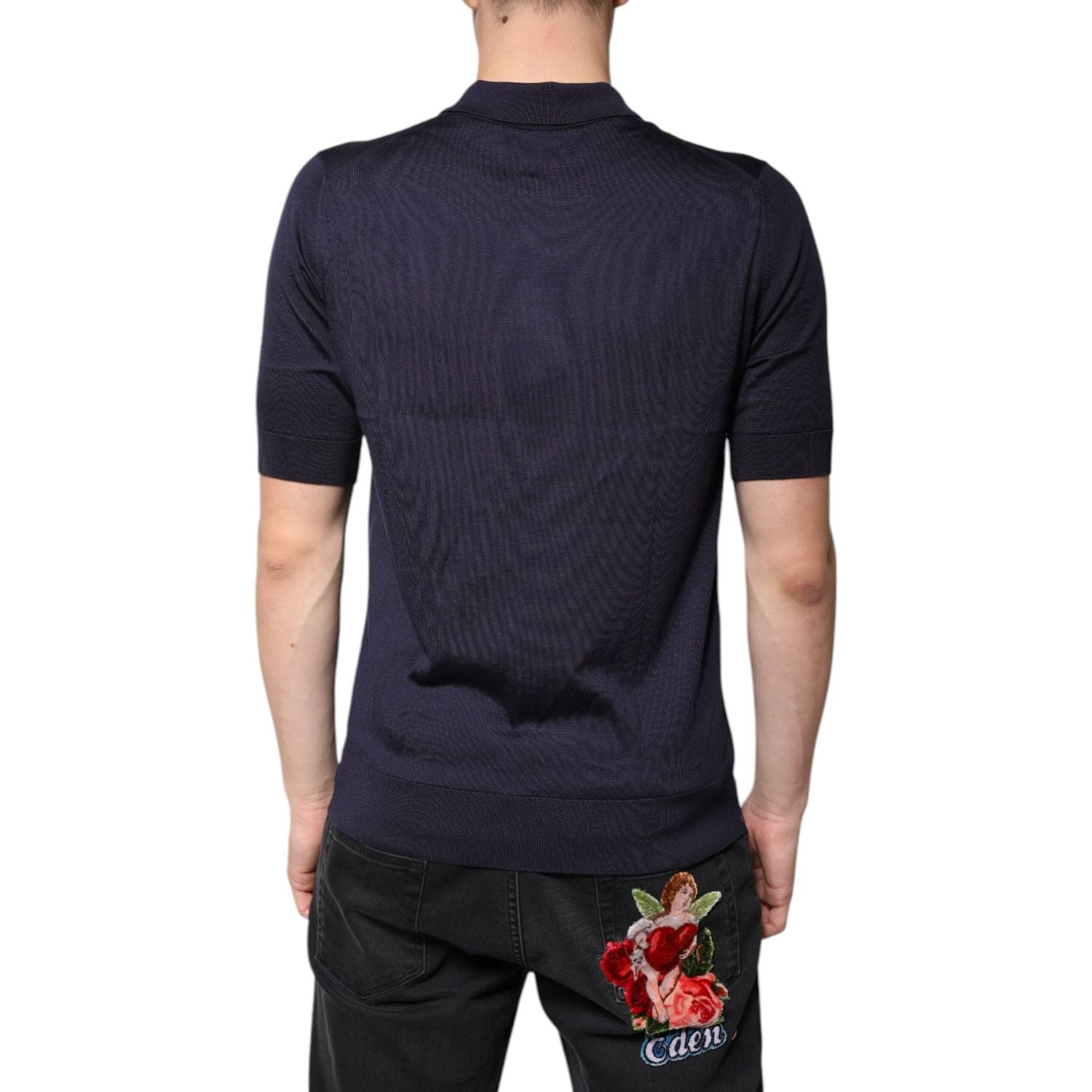 Dolce & Gabbana Blue Silk Collared Short Sleeves Polo T-shirt