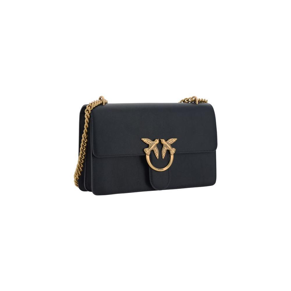 PINKO Black Calf Leather Bos Taurus Shoulder Bag PINKO