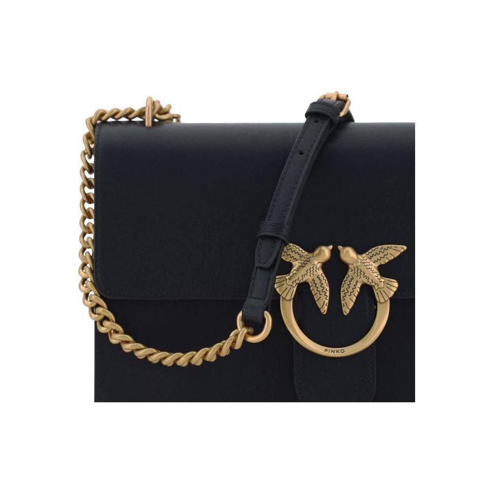 PINKO Black Calf Leather Bos Taurus Shoulder Bag PINKO