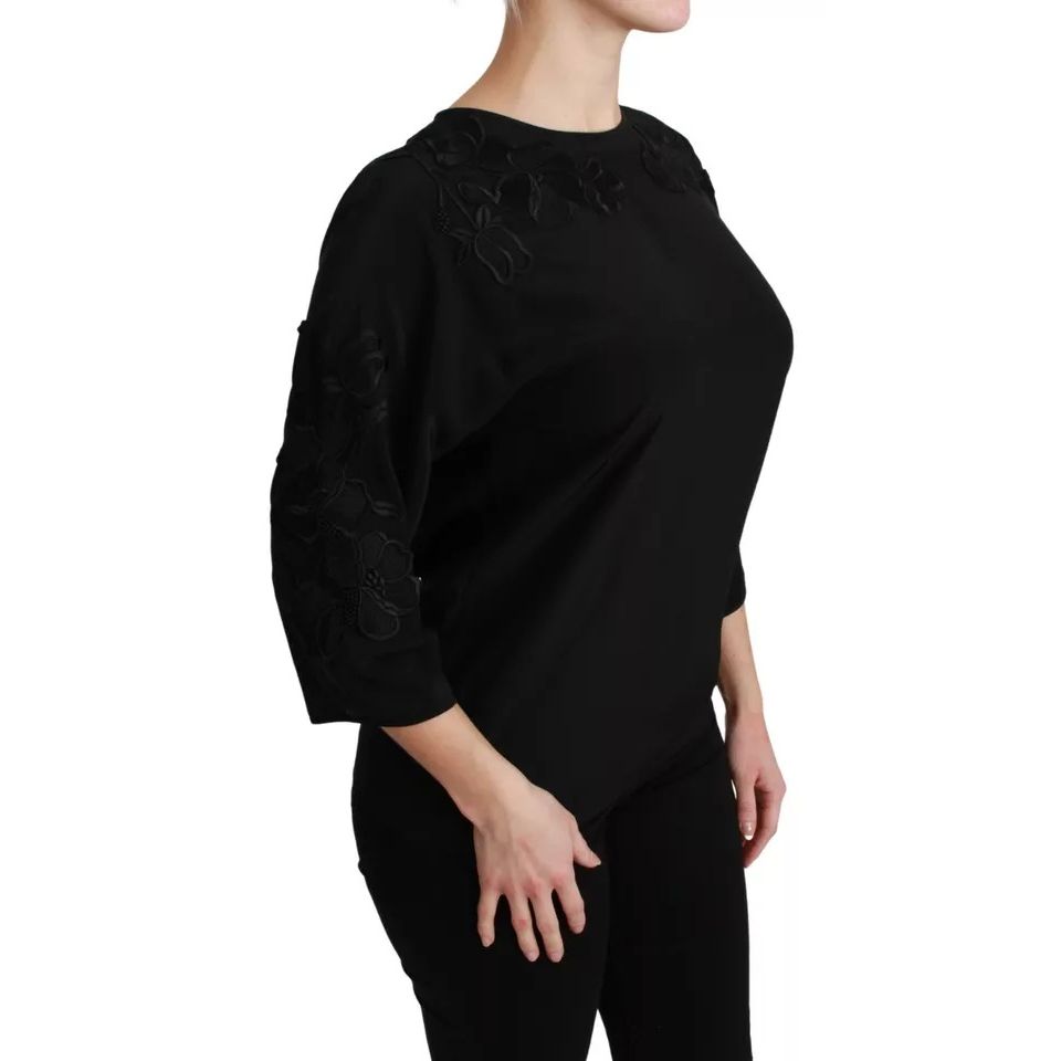 Dolce & Gabbana Black Floral Embroidered Blouse Silk Top
