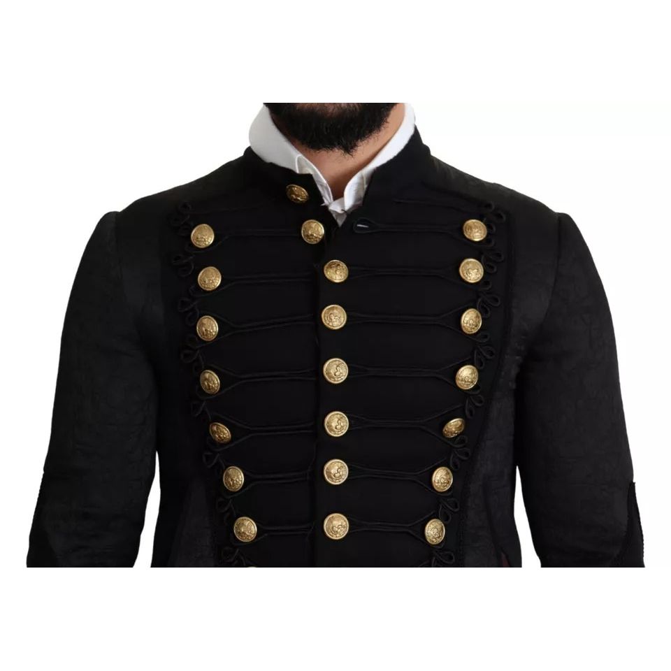 Dolce & Gabbana Black Button Embellished Military Jacket