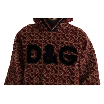 Dolce & Gabbana Red Beige Wool Oversize Hooded Pullover Sweater