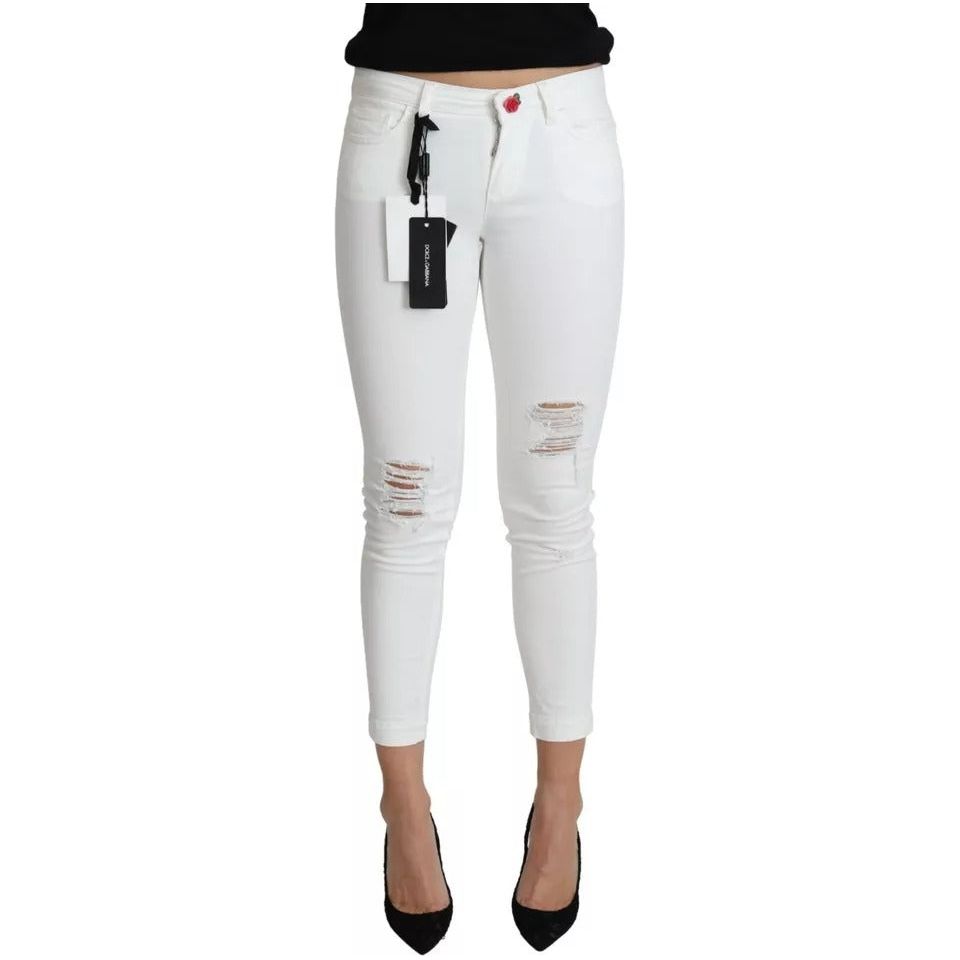 Dolce & Gabbana White Cotton Distressed Pretty Fit Denim Jeans PAN71383-38