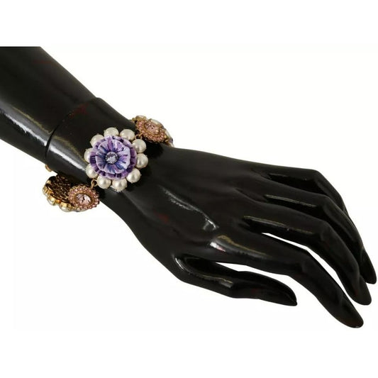 Dolce & Gabbana FIORI BLOOMING Floral Baroque Crystals Brass Bracelet