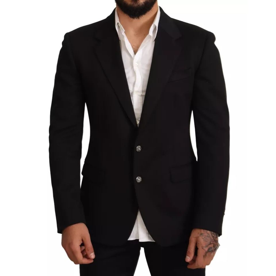 Dolce & Gabbana Black Cotton Slim Fit Coat Blazer Jacket
