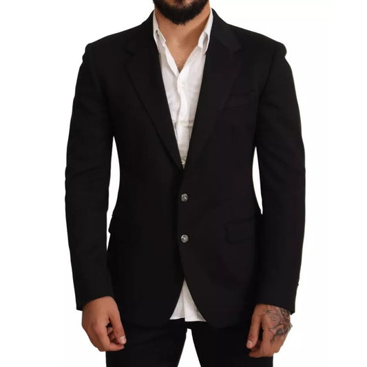 Dolce & Gabbana Black Cotton Slim Fit Coat Blazer Jacket