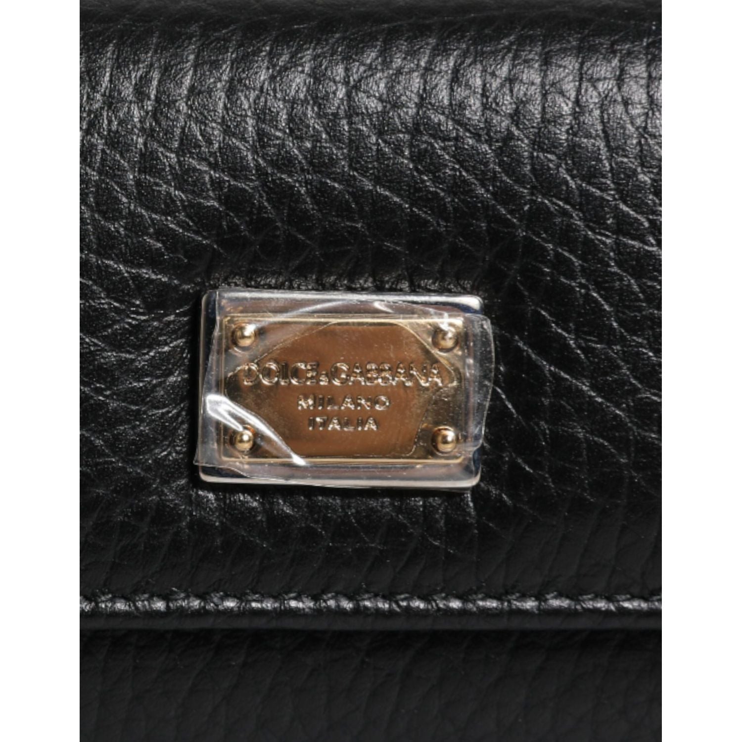 Dolce & Gabbana Black Leather Gold Metal Logo Plaque Trifold Keyring