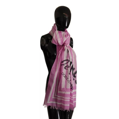 Dolce & Gabbana Pink White Striped Cotton Wrap Shawl Scarf