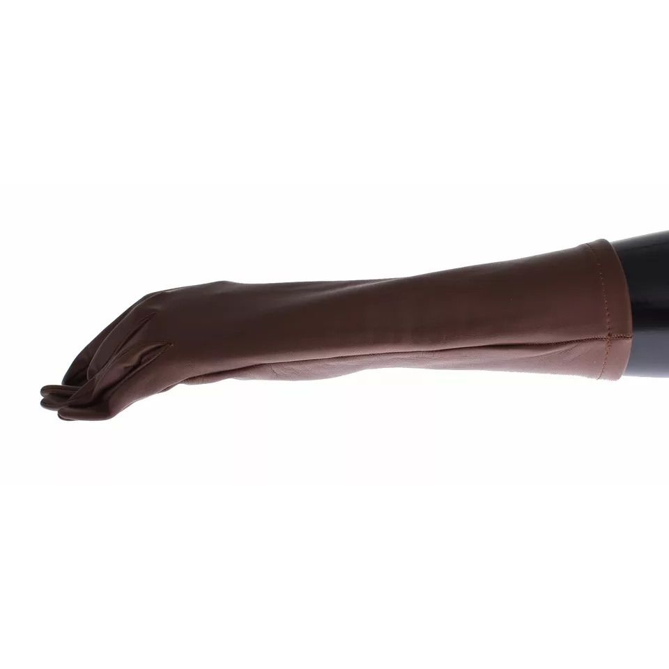 Dolce & Gabbana Brown Leather Wrist Slim Women Gloves