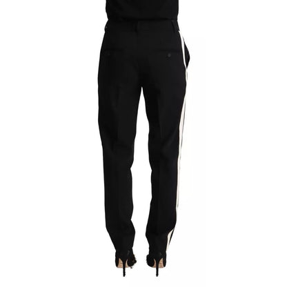 Dolce & Gabbana Black White Stripes Wool Tapered Pants