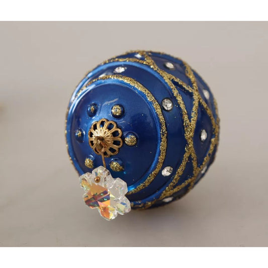 Dolce & Gabbana Gold Brass Blue Christmas Ball Crystal Hook Jewelry Earrings
