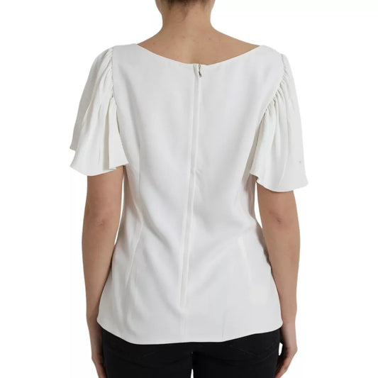 Dolce & Gabbana White Viscose Round Neck Short Sleeves Top TSH852025-48