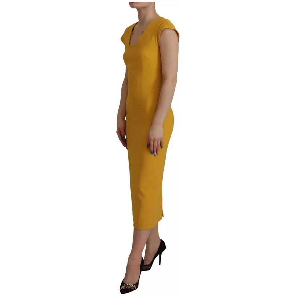 Dolce & Gabbana Yellow Viscose Sleeveless Sheath Midi Dress DR28718-38
