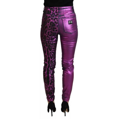 Dolce & Gabbana Purple Leopard Cotton Slim Fit Denim Jeans