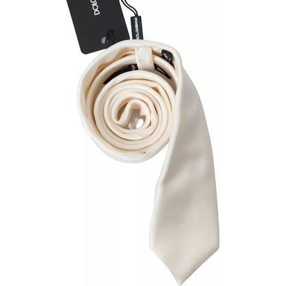 Dolce & Gabbana Off White Satin Silk Classic Men Necktie