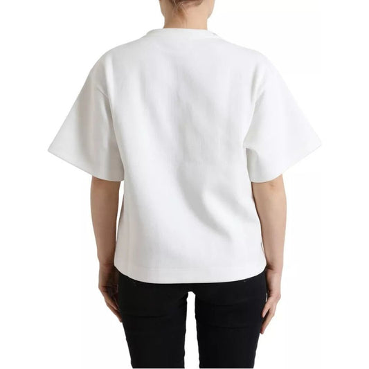 Dolce & Gabbana White Cotton Stretch Black HOT Crystal T-shirt TSH99919-M