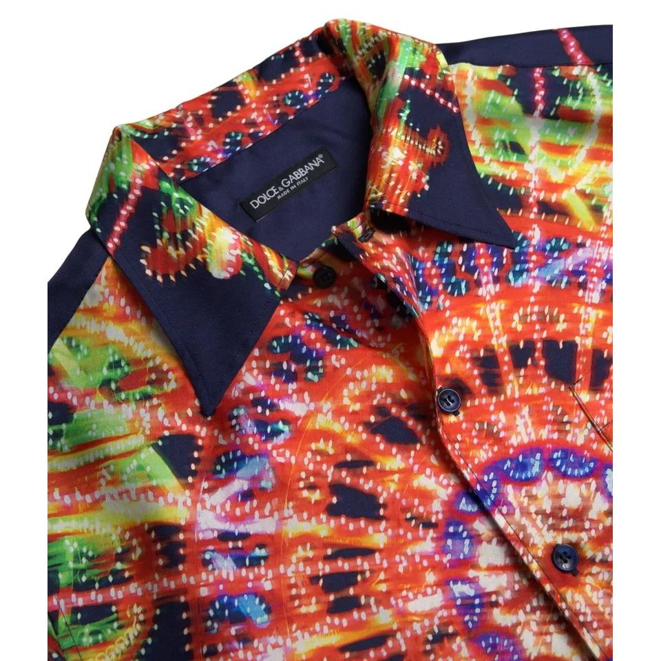 Dolce & Gabbana Multicolor Luminarie Print Men Silk Shirt