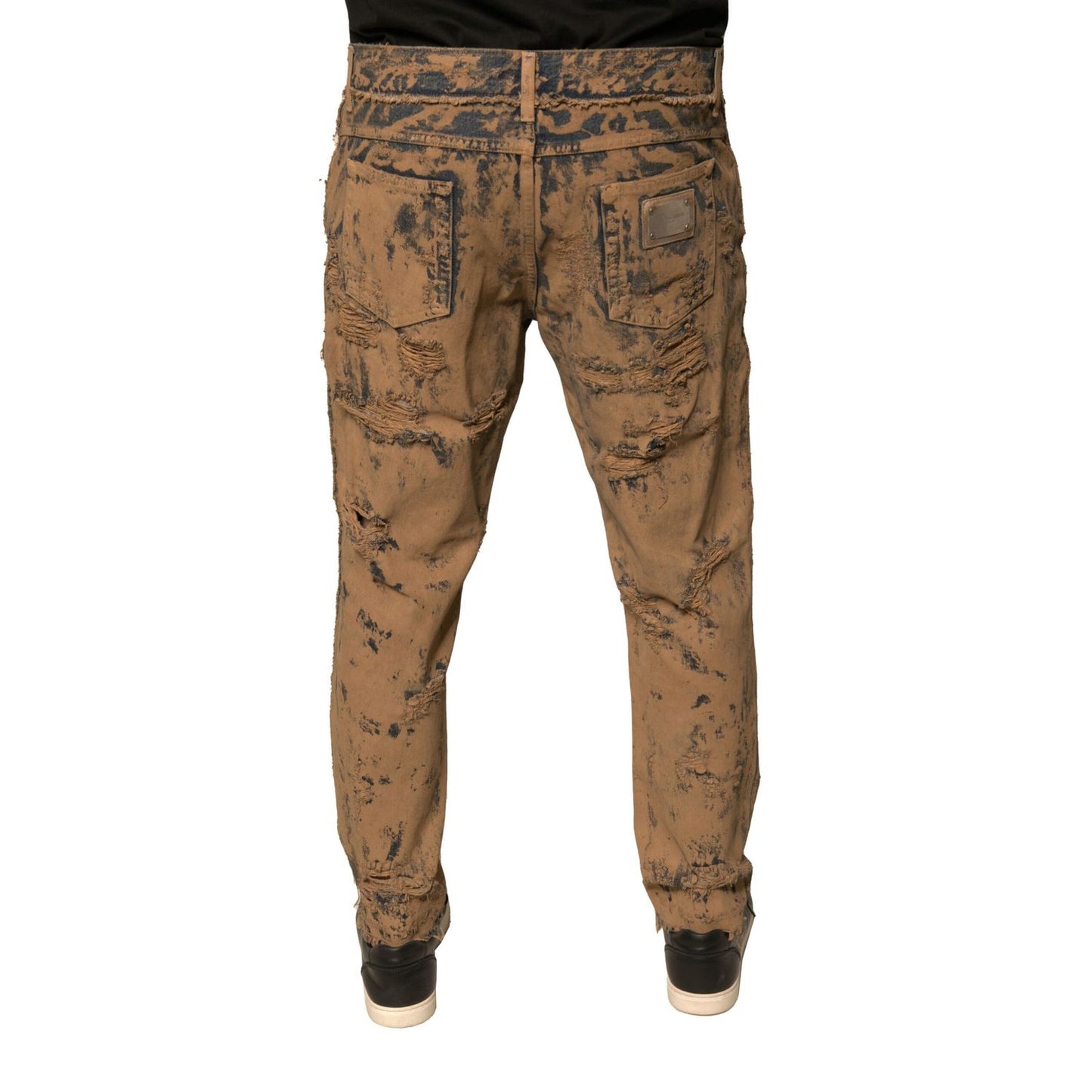 Dolce & Gabbana Brown Tattered Cotton Skinny Denim Jeans