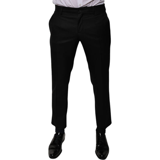 Dolce & Gabbana Black Wool Tapered Formal Dress Pants
