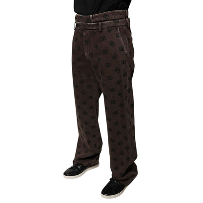 Dolce & Gabbana Brown Logo Cotton Straight Denim Jeans