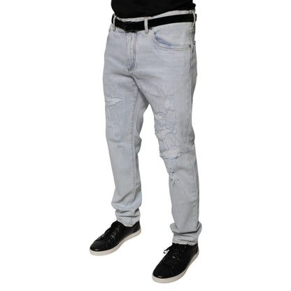 Dolce & Gabbana Light Blue Cotton Tattered Skinny Denim Jeans