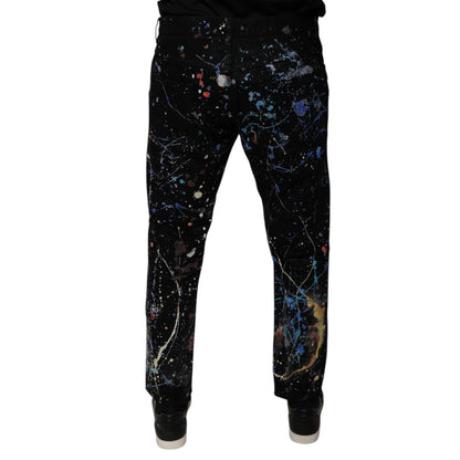 Dolce & Gabbana Black Color Splash Cotton Skinny Denim Jeans