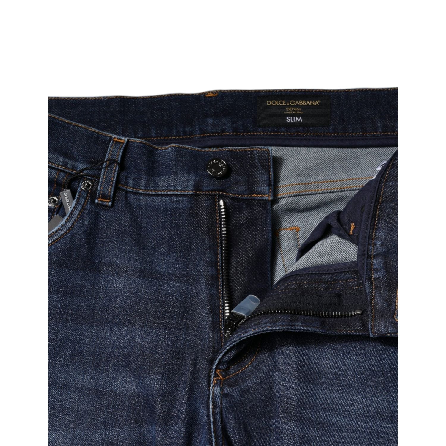 Dolce & Gabbana Blue Cotton Logo Print Slim Fit Denim Jeans