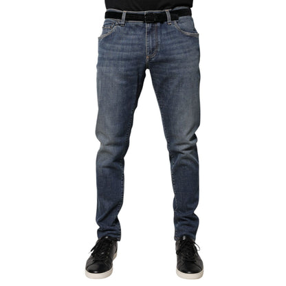 Dolce & Gabbana Blue Logo Plaque Cotton Skinny Denim Jeans