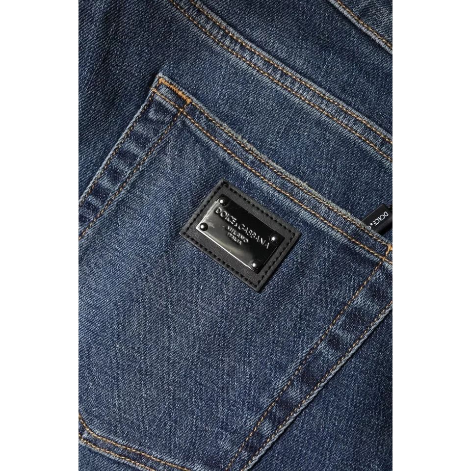 Dolce & Gabbana Blue Logo Plaque Cotton Skinny Denim Jeans