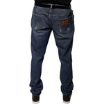 Dolce & Gabbana Dark Blue Cotton Logo Skinny Denim Jeans