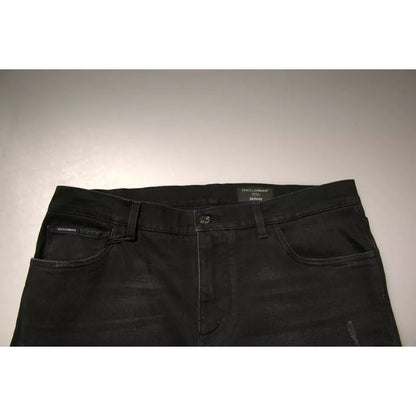 Dolce & Gabbana Black Ripped Logo Cotton Skinny Denim Jeans