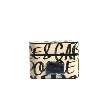 Dolce & Gabbana Black White Leather Scribble Embossed Logo Airpods Case
