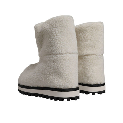 Dolce & Gabbana White Plush Logo Padded Mid Calf Boots Shoes