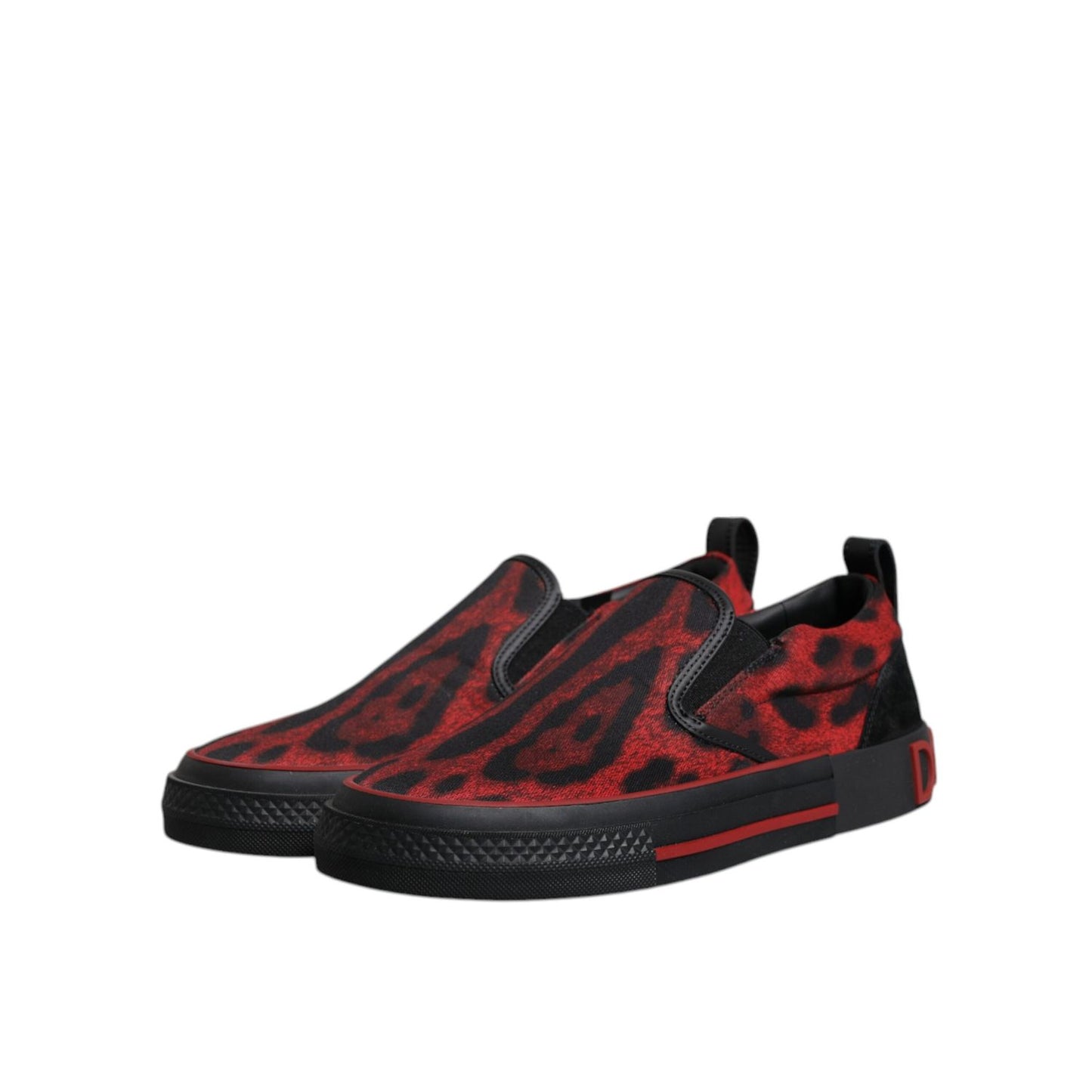 Dolce & Gabbana Red Black Leopard Cotton Men Low Top Sneakers Shoes