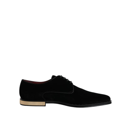 Dolce & Gabbana Black Velvet Cotton Lace Up Derby Shoes