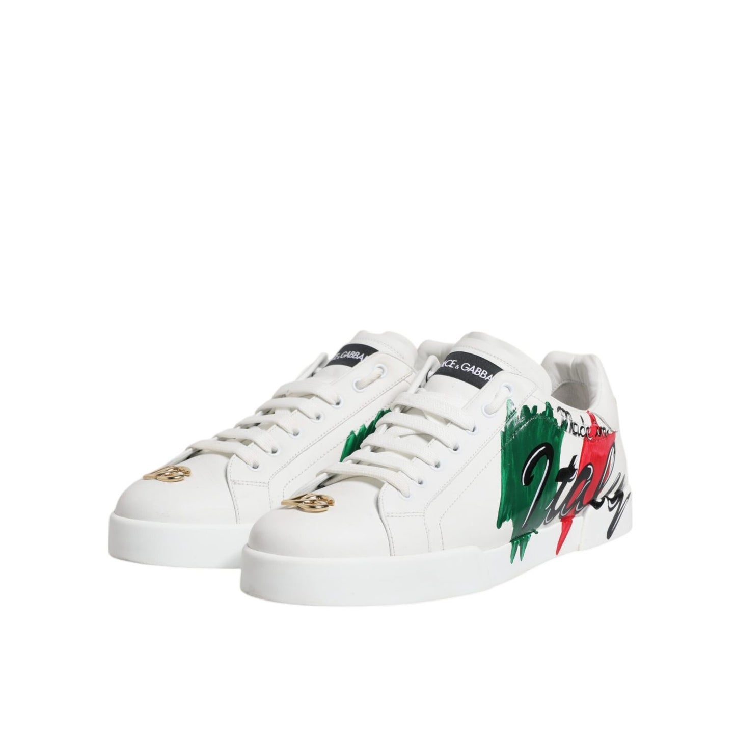 Dolce & Gabbana White Portofino Made In Italy Print Sneakers Shoes