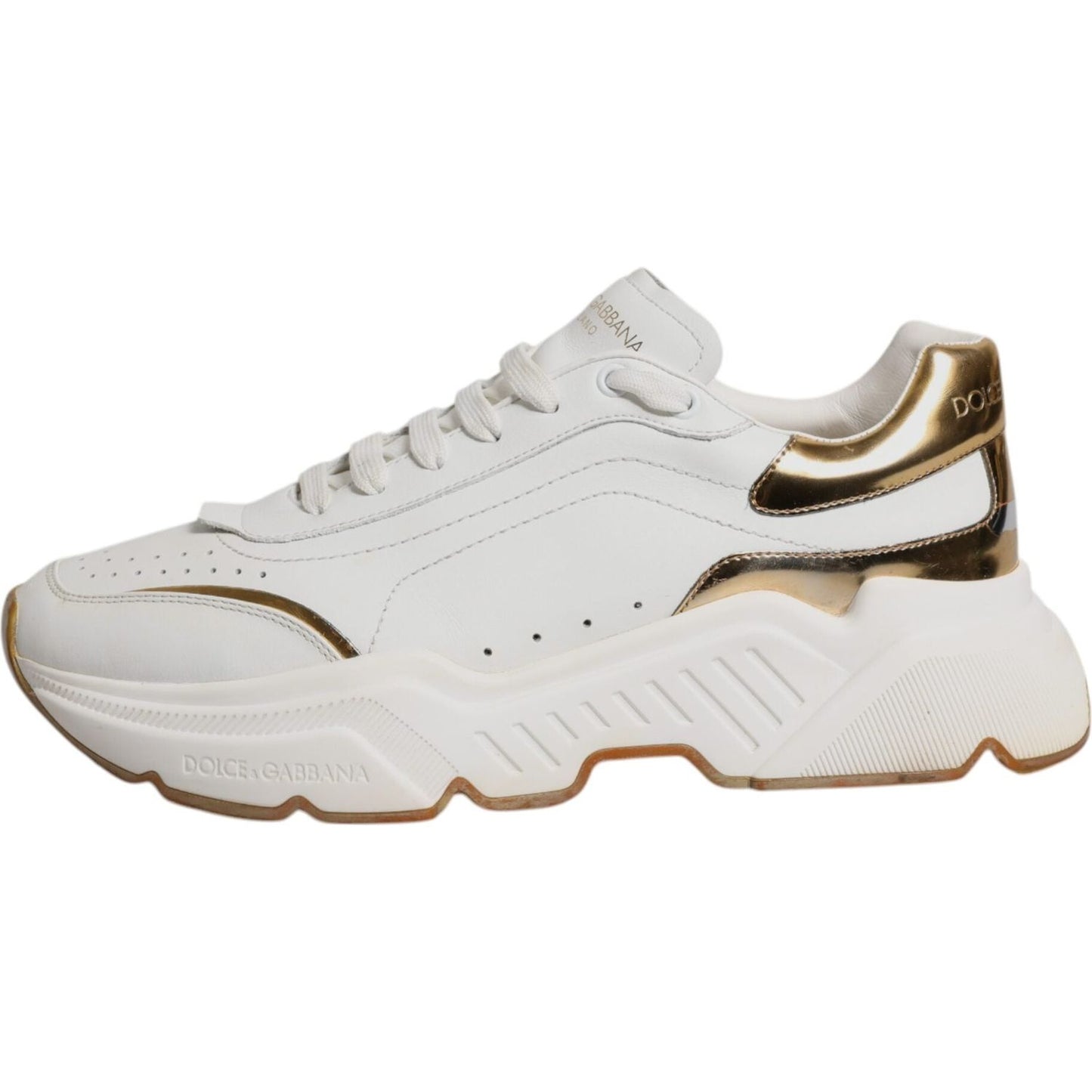 Dolce & Gabbana White Gold DAYMASTER Leather Sneakers Shoes